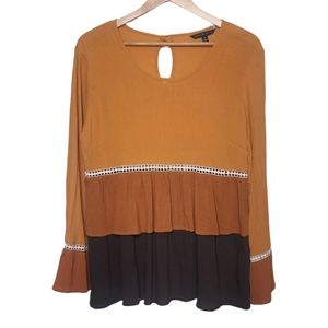 Signature Studio Orange and Brown Ruffle Shirt